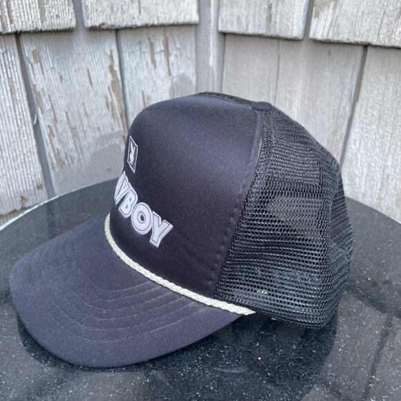 Playboy Vtg Black White Trucker Hat Ball Cap 70's 80's Logo Flawless - Picture 3 of 9